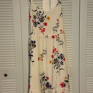 Floral Sleeveless Dress - Ivory with Multicolor Flowers